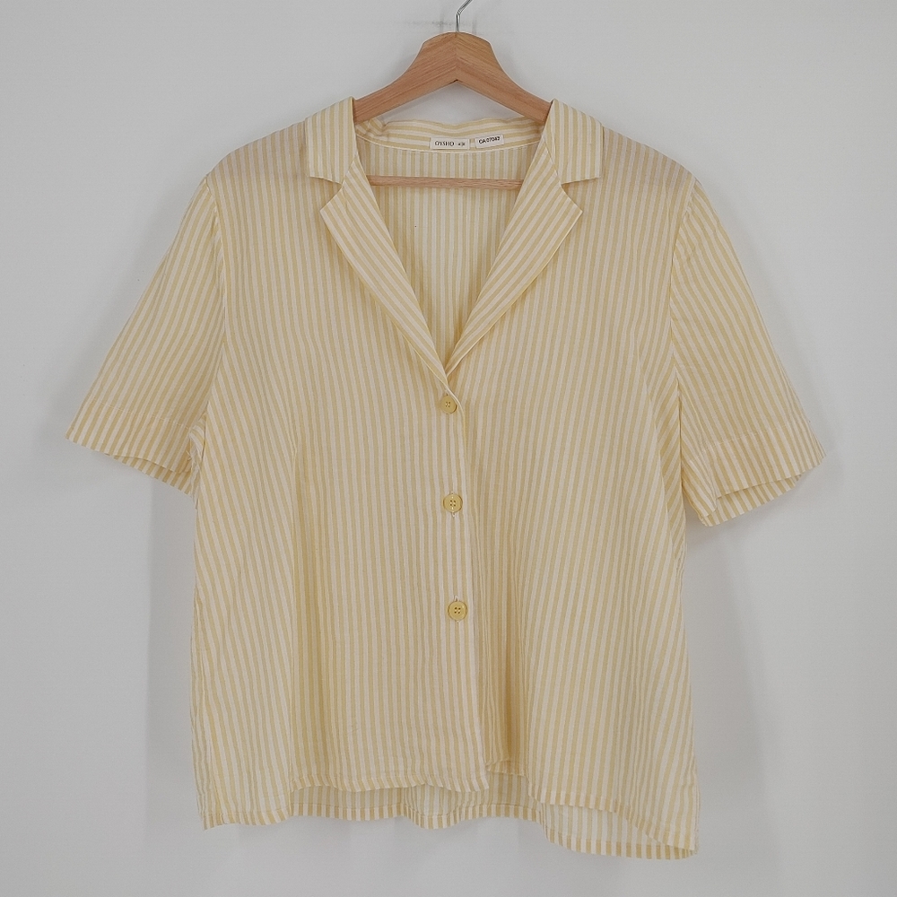 Cream Striped Button-Up Blouse